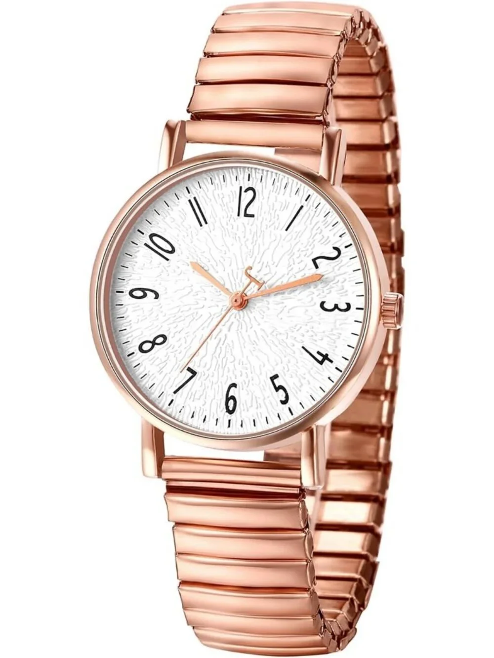 Women's Rose Gold Analog Quartz Big Dial Elastic Stretch Band Casual Wrist Watch